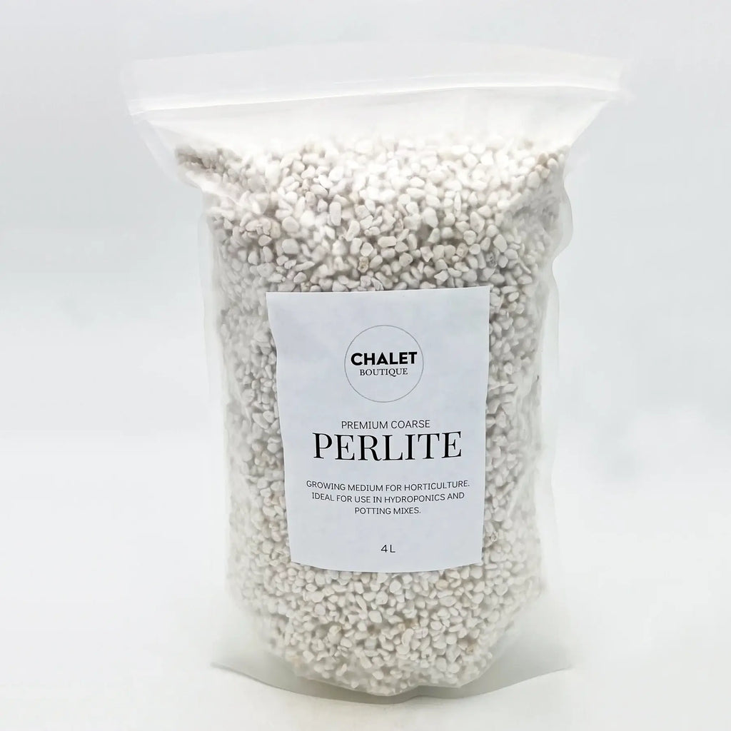 Premium Coarse Perlite 4L bag, ideal for gardening and rare plants, enhances soil aeration and drainage for happy indoor plants.