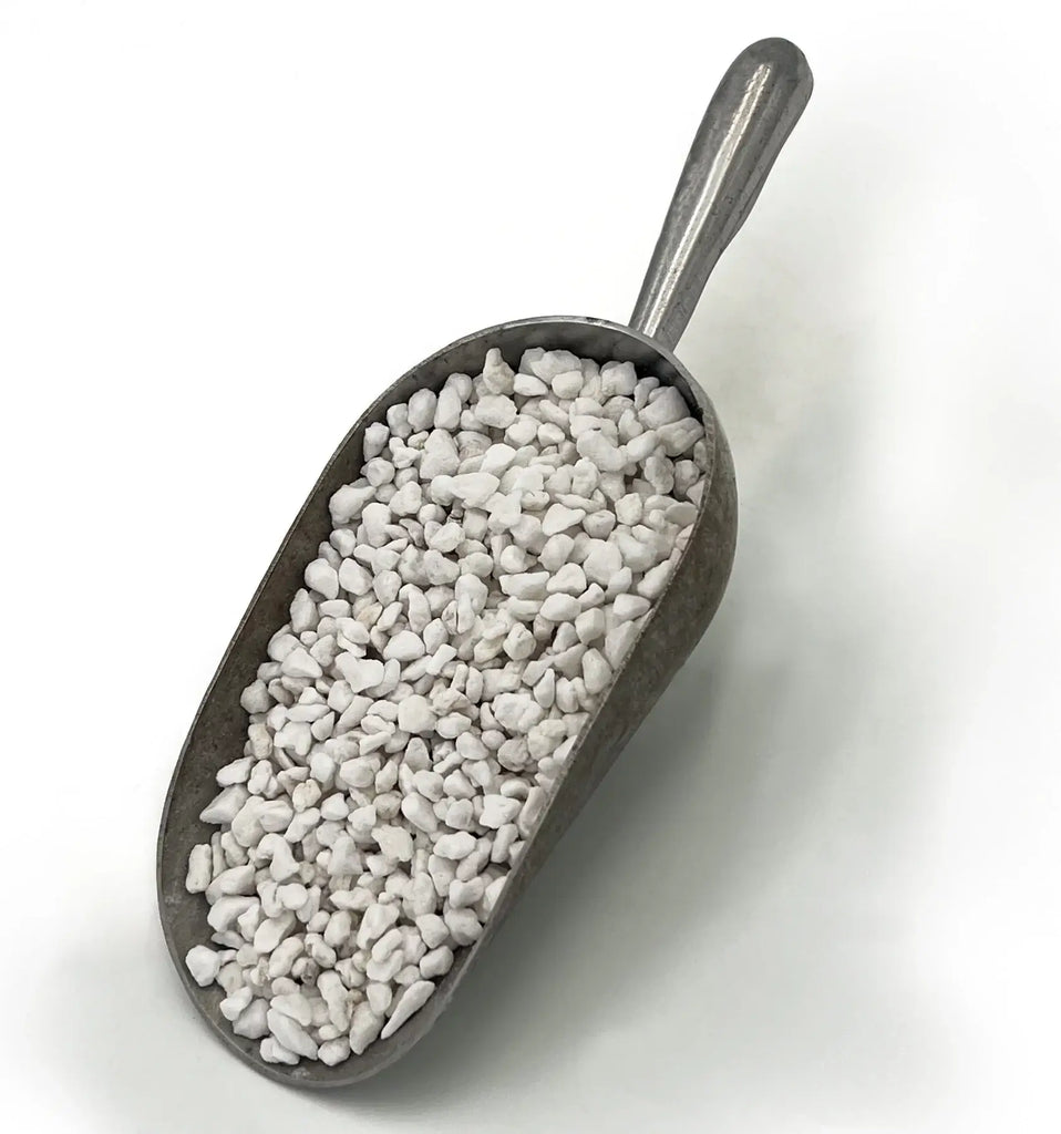 Premium Coarse Perlite in metal scoop for soil aeration and drainage, ideal for rare indoor plants, Chalet Boutique, Australia.