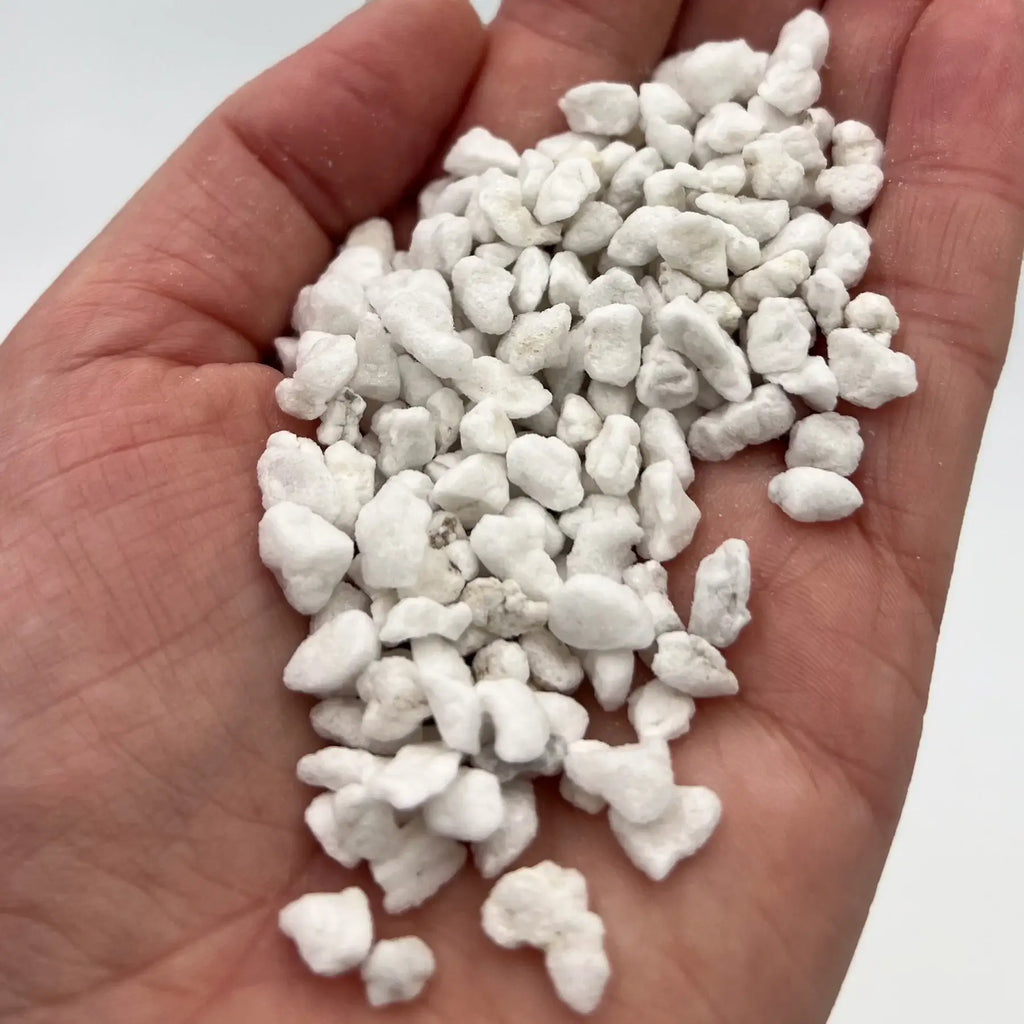 Hand holding Premium Coarse Perlite for improved soil aeration, ideal for rare indoor plants in Australia. Chalet Boutique, Australia.